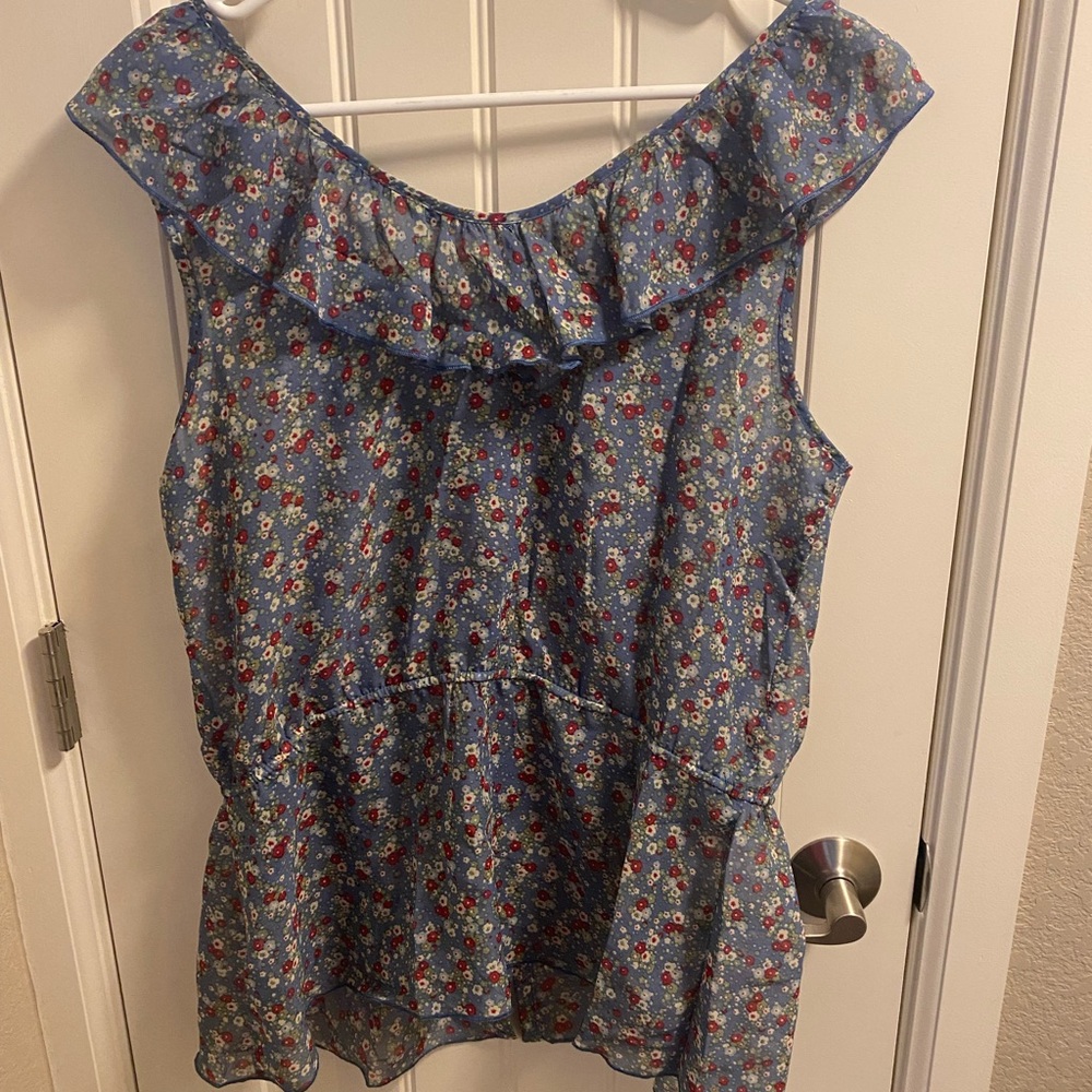 Maurices XL Top Sheer Floral Blouse Button Front Ruffle Shirt - Picture 6 of 7